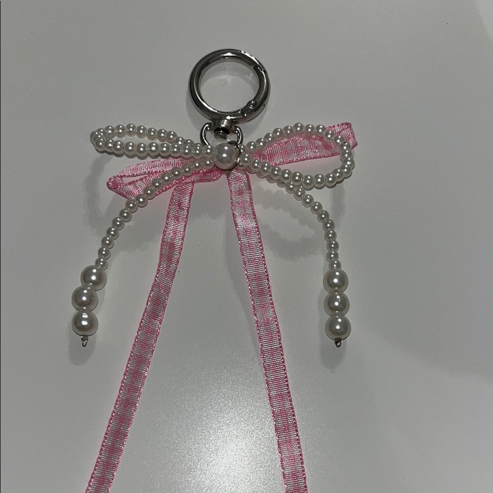 Pink Ribbon and Pearl Keychain